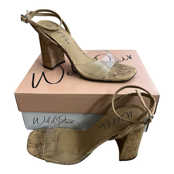Wild Pair Cork Clear Ankle Strap Heel Size 8 Nataliah Two-Piece Dress Sandal - Picture 9 of 9